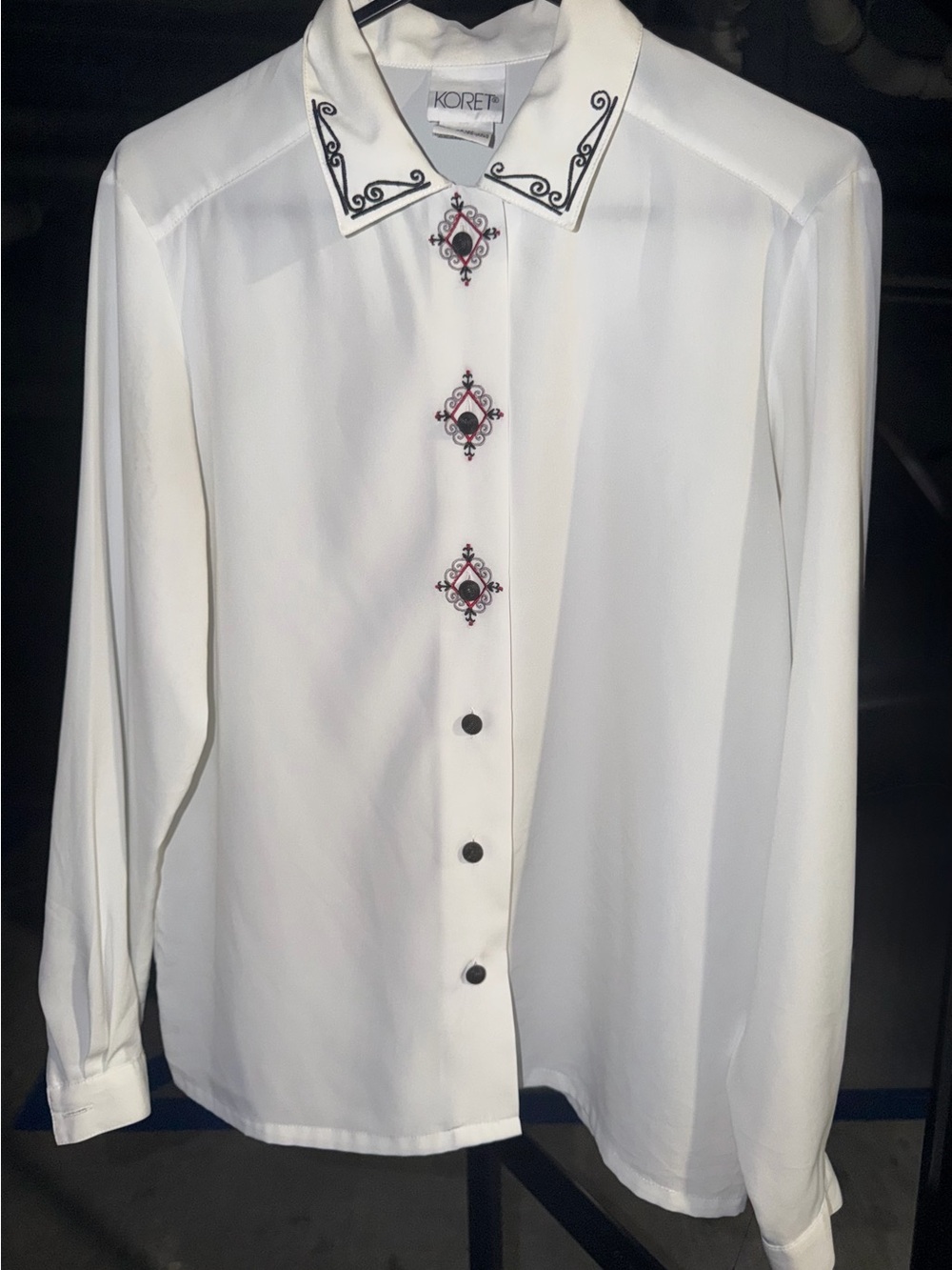 Vintage Koret White Embroidered Western Button-Up Blouse | Women’s Size 8